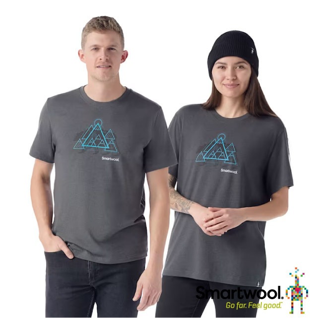 【SmartWool】男女 塗鴉Tee 美麗諾羊毛圓領短袖T恤(自然幾何).運動上衣/SW002604-003 炭黑✿30E010